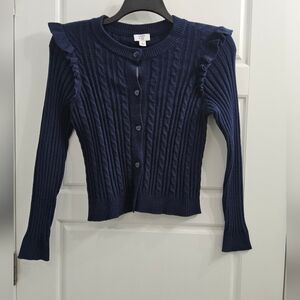 Kids Crown & Ivy Navy Ruffle Cardigan